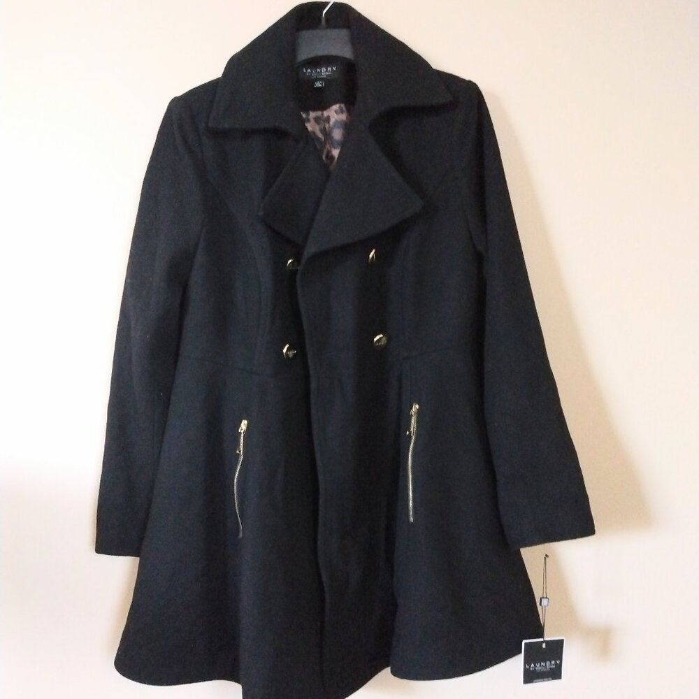 Laundry By Shelli Segal Black Wool Blend Pea Coat Size L